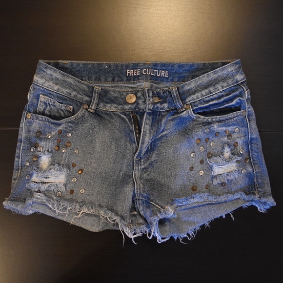 Free Culture Distressed Jean Shorts - Picture 1 of 6